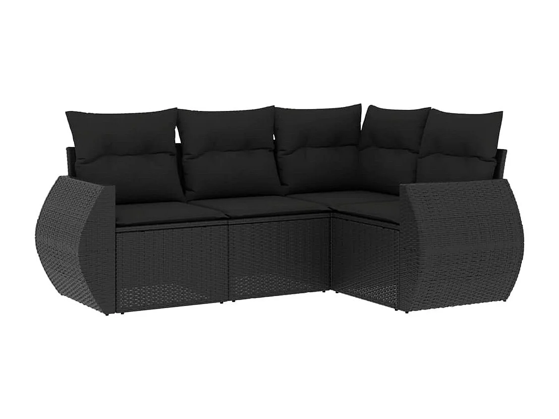 4 pcs conjunto de sofás para jardim c/ almofadões vime PE preto