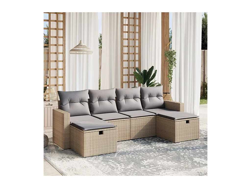 Set Divano da Giardino 6 pz con Cuscini Beige Misto Polyrattan