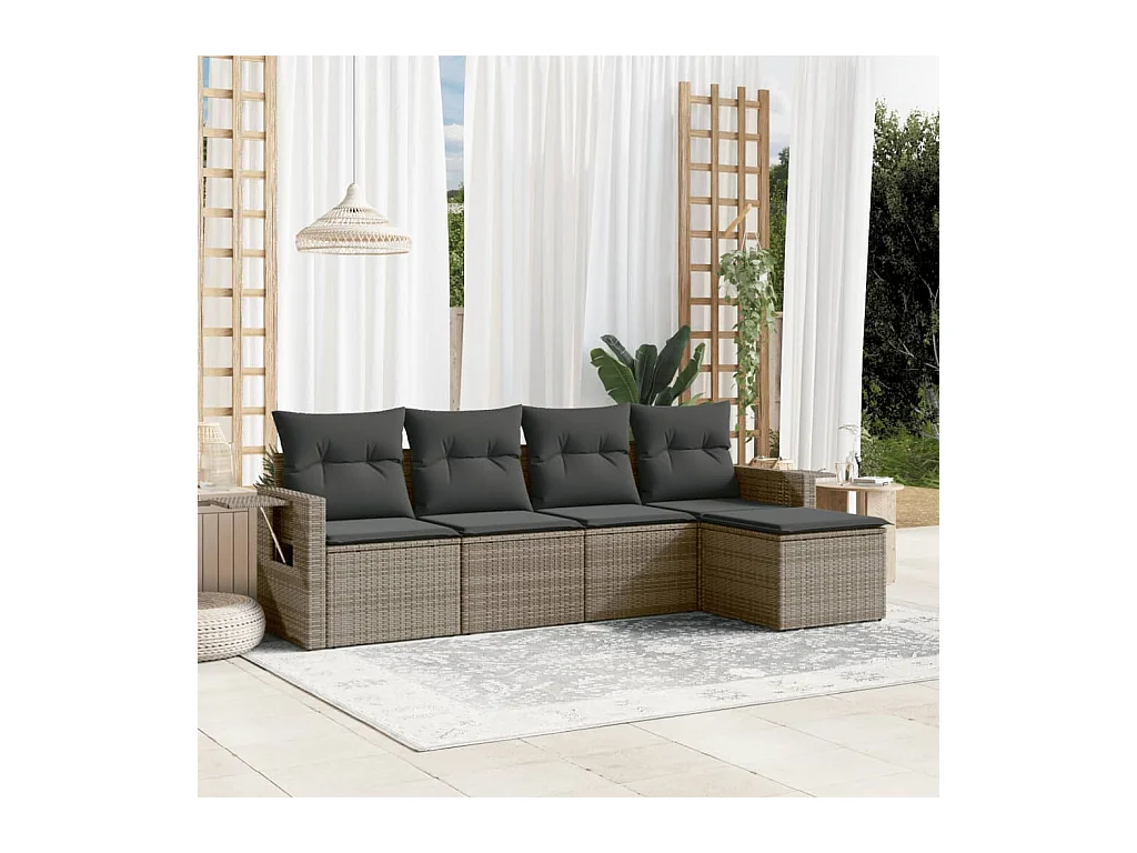 Salon de jardin 5 pcs avec coussins gris résine tressée