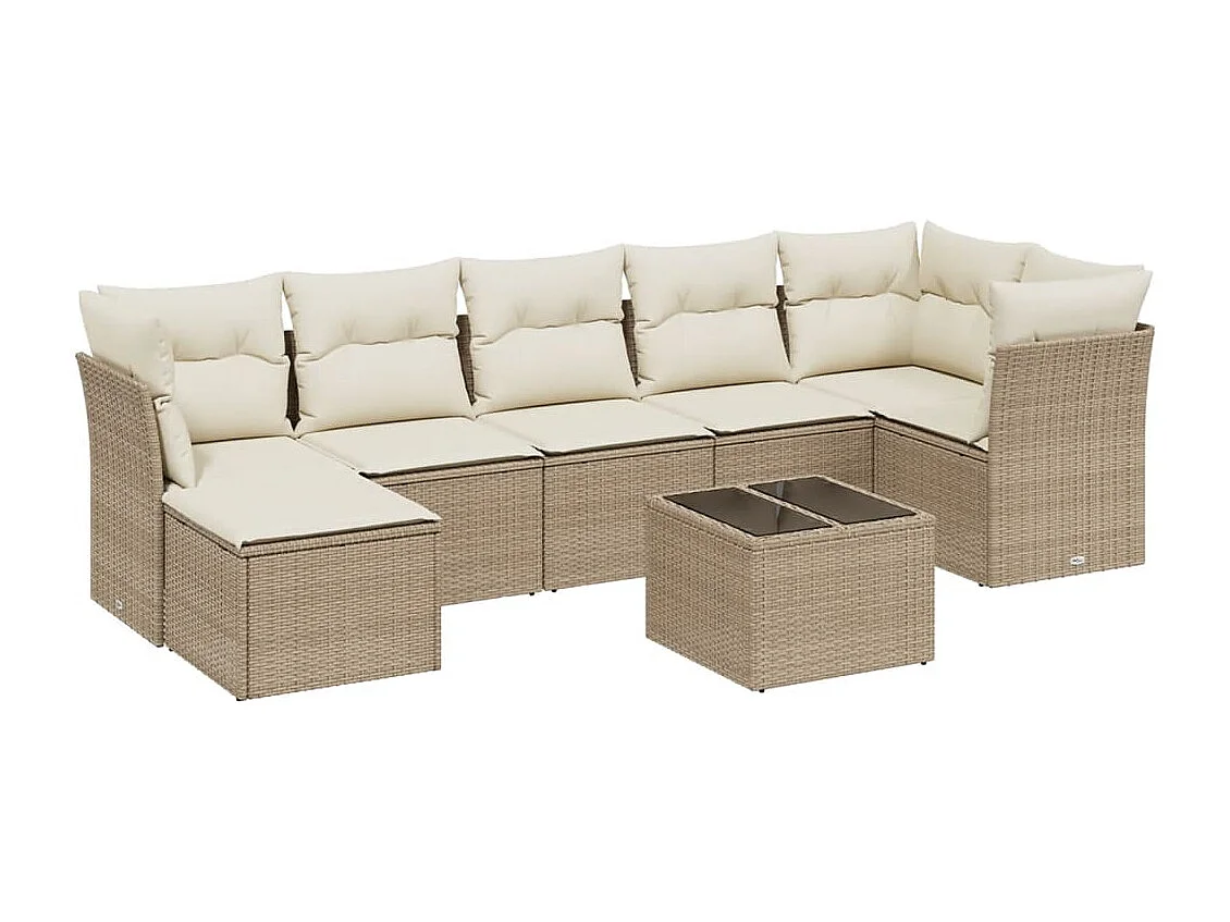 8-tlg. Garten-Sofagarnitur mit Kissen Beige Poly Rattan