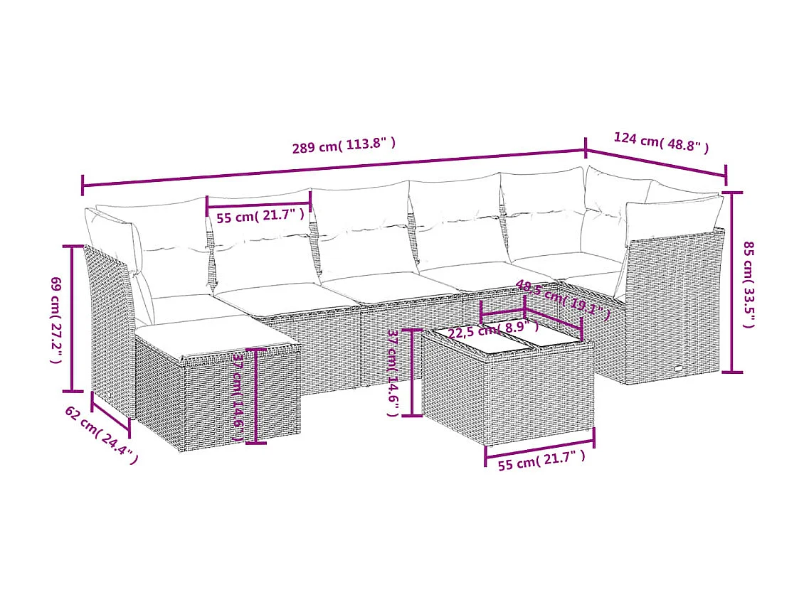 8-tlg. Garten-Sofagarnitur mit Kissen Beige Poly Rattan
