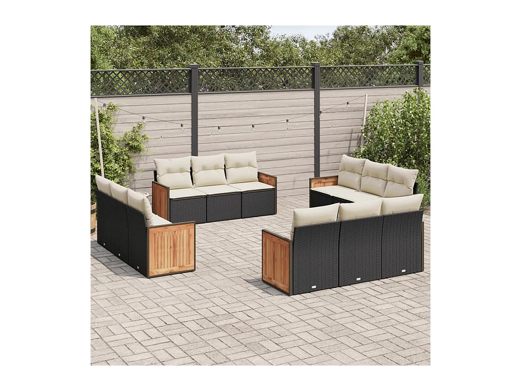 Salon de jardin 12 pcs avec coussins noir résine tressée