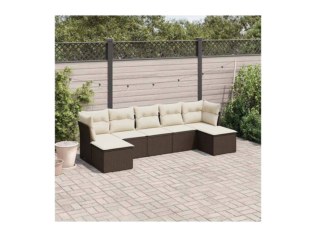 Salon de jardin avec coussins 7 pcs marron résine tressée