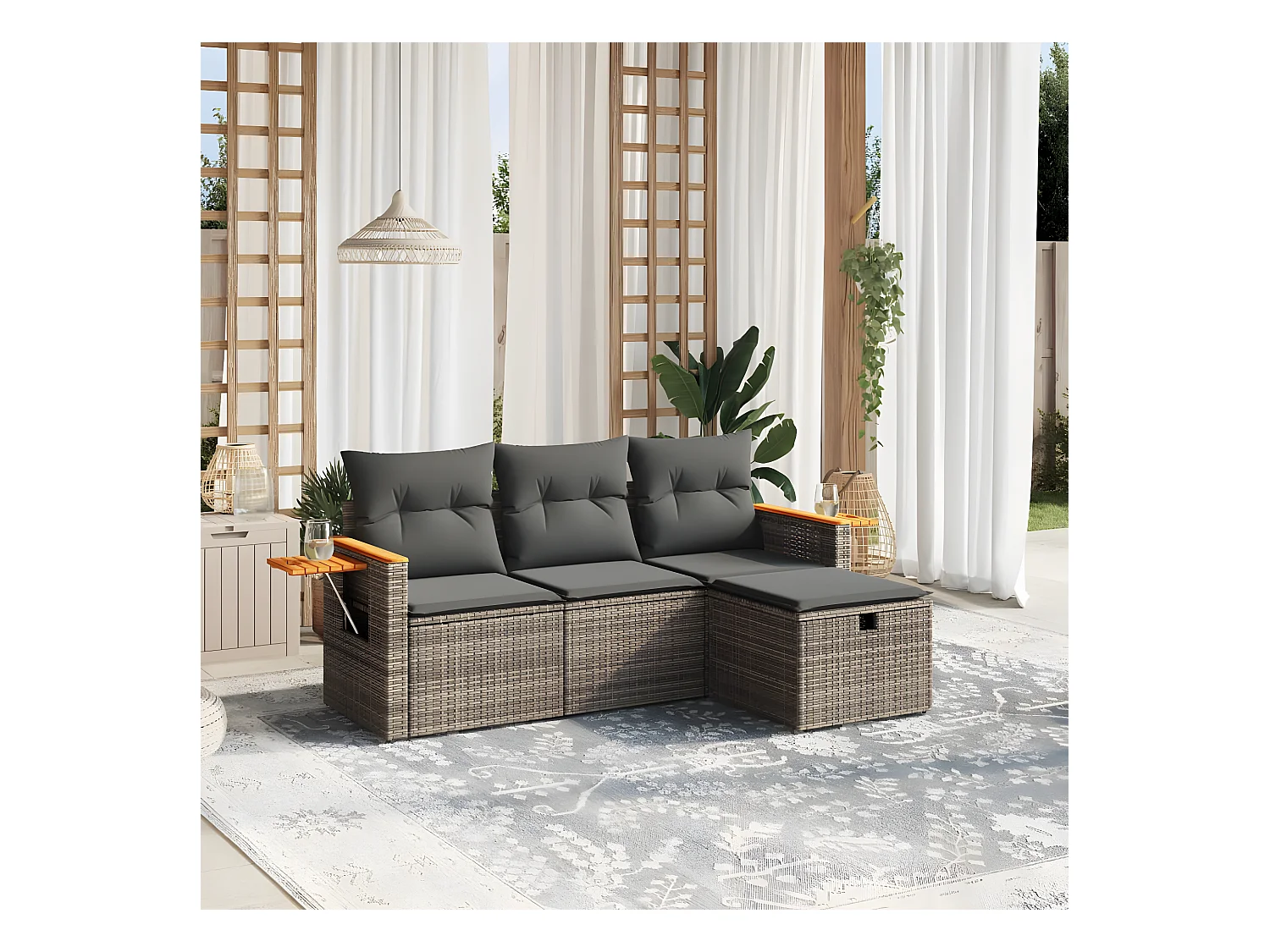 4-delige Loungeset met kussens poly rattan grijs