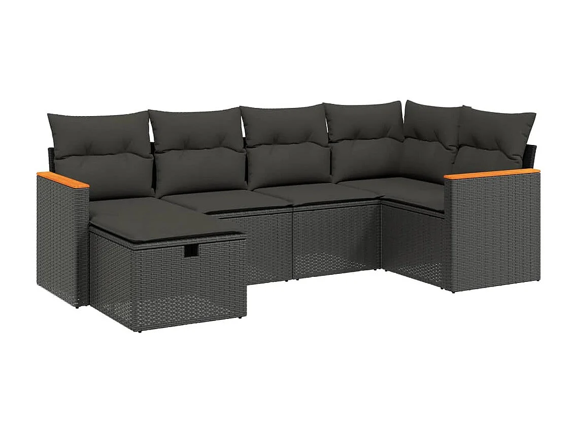 Salon de jardin 6 pcs avec coussins noir résine tressée