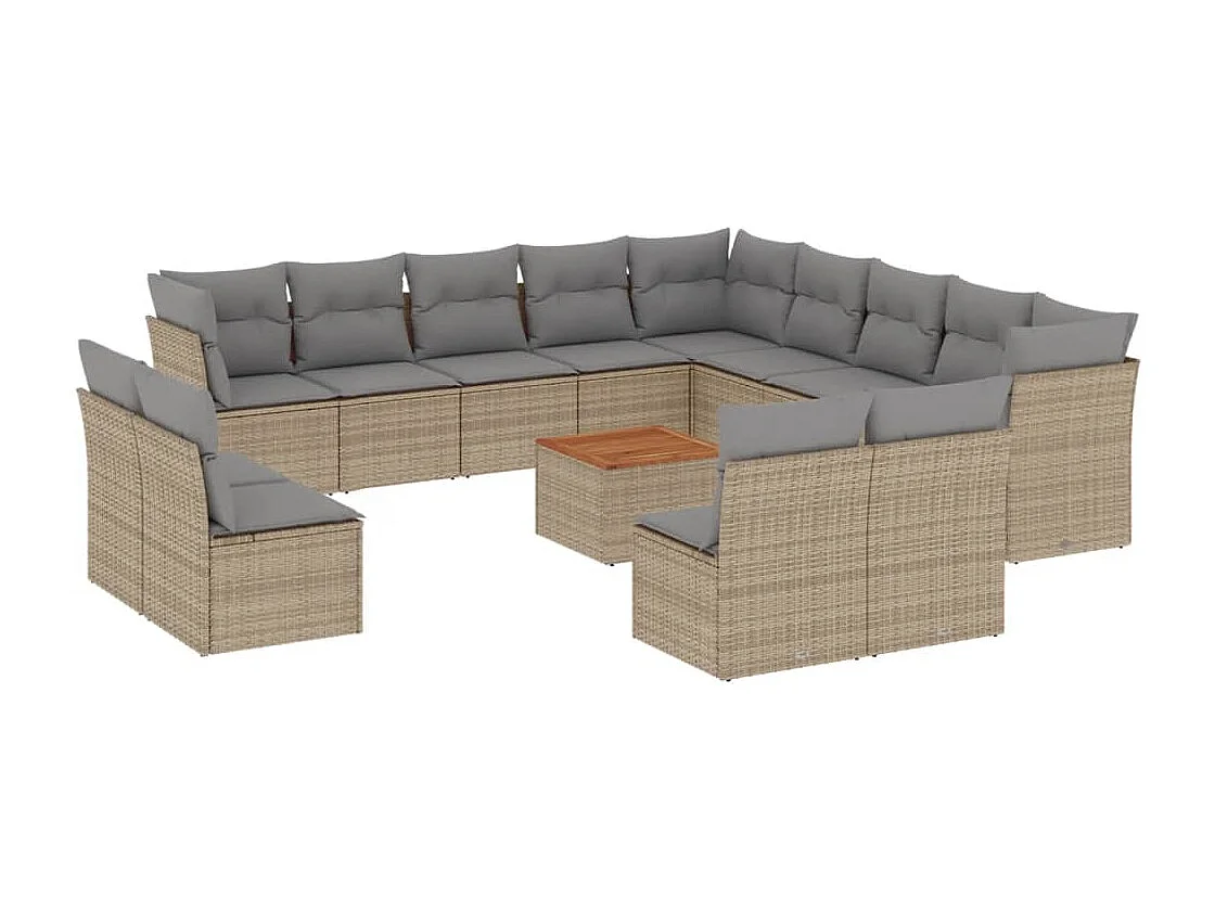 Set Divano da Giardino 14 pz con Cuscini Beige Misto Polyrattan