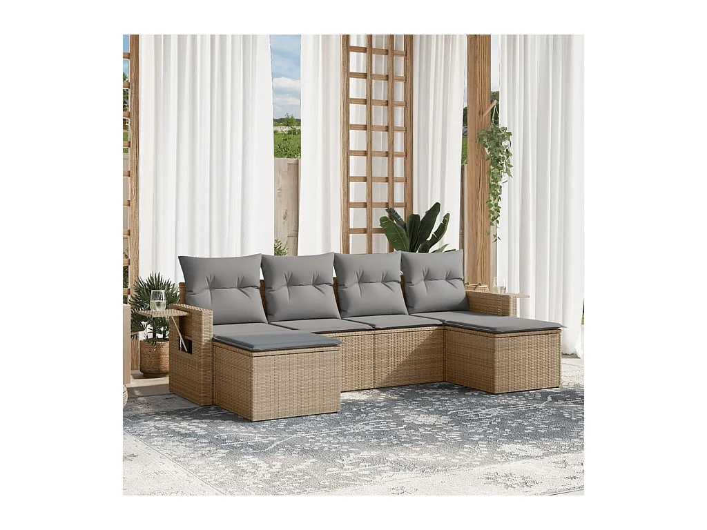 Set Divano da Giardino 6 pz con Cuscini Beige in Polyrattan