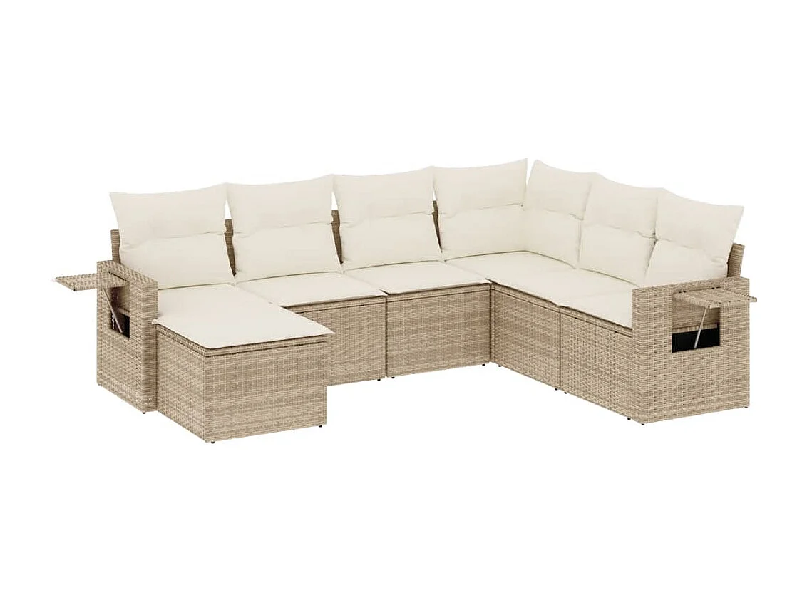7-tlg. Garten-Sofagarnitur mit Kissen Beige Poly Rattan