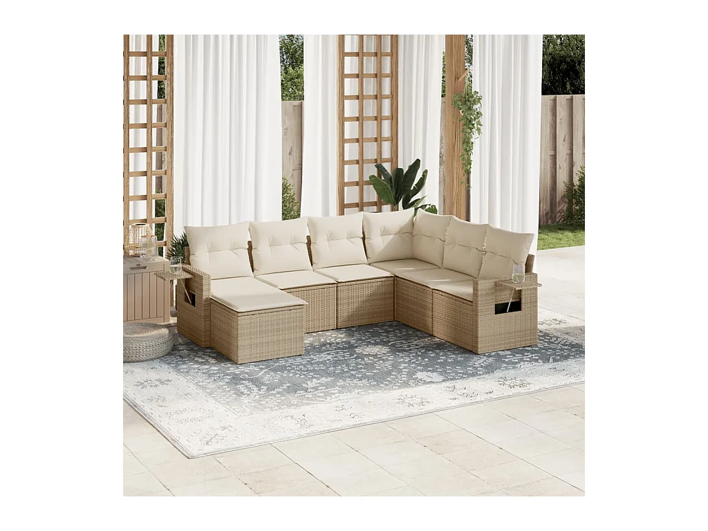 Salon de jardin avec coussins 7 pcs beige résine tressée