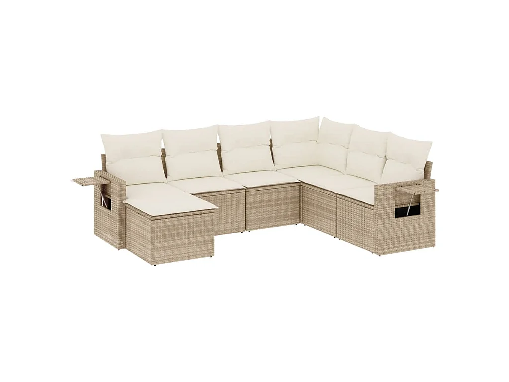 7-tlg. Garten-Sofagarnitur mit Kissen Beige Poly Rattan