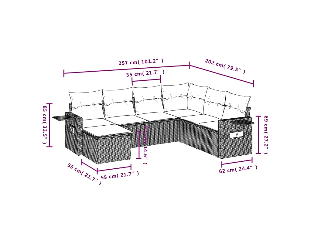 7-tlg. Garten-Sofagarnitur mit Kissen Beige Poly Rattan