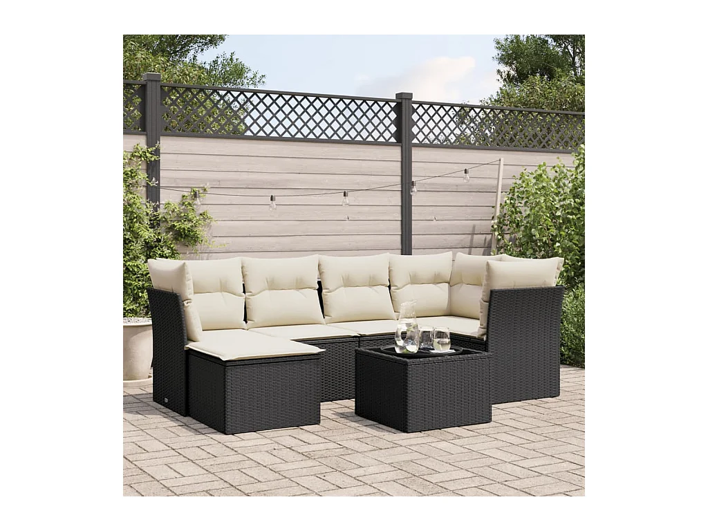 Set Divani da Giardino con Cuscini 7pz Nero Polyrattan