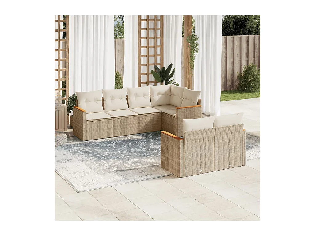 Set Divani da Giardino 7 pz con Cuscini Beige in Polyrattan