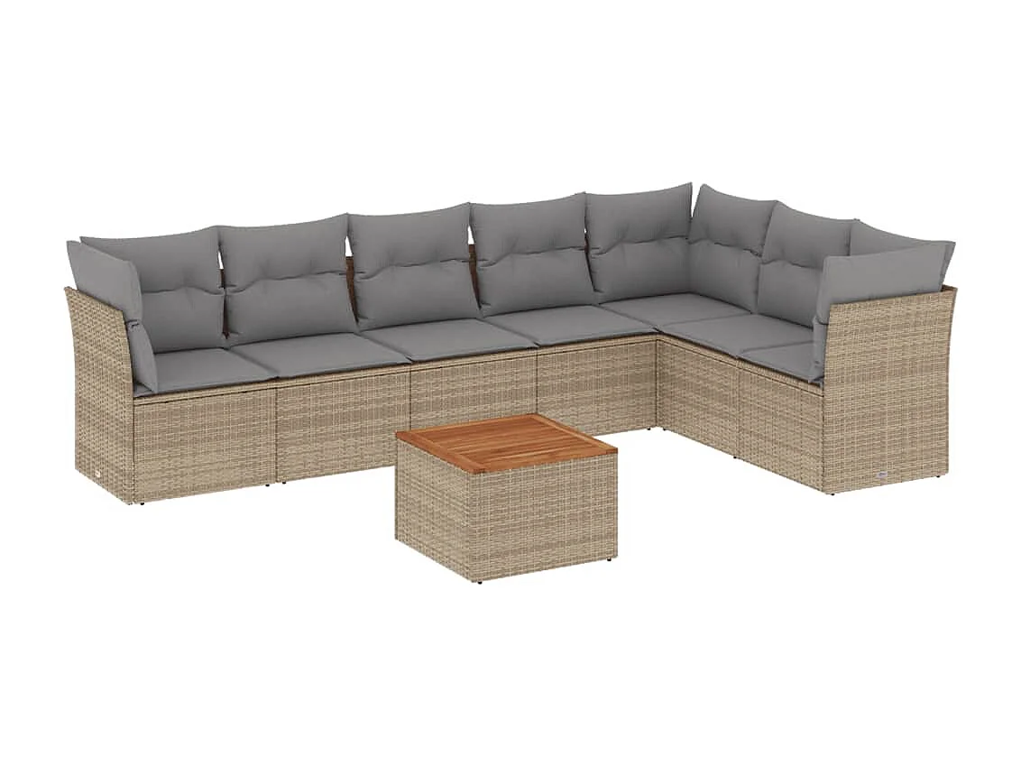 Set Divano da Giardino 8 pz con Cuscini Beige Misto Polyrattan