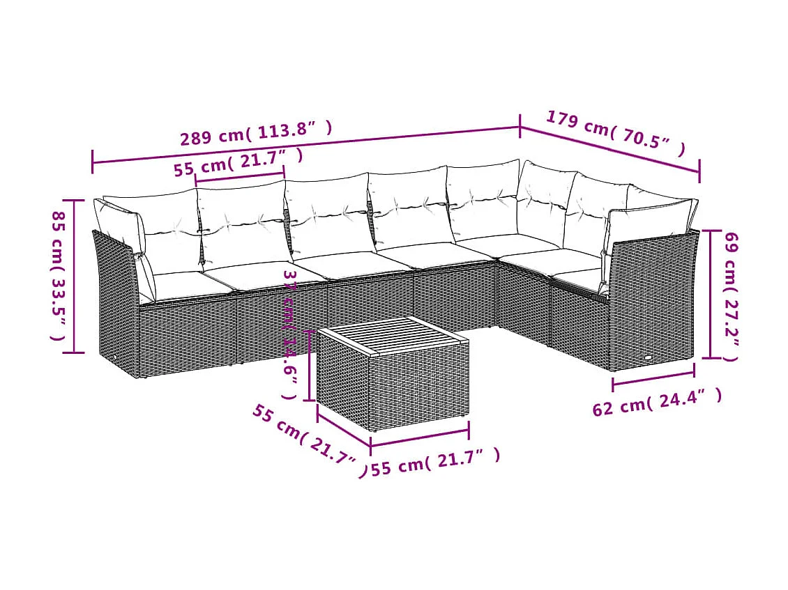 Set Divano da Giardino 8 pz con Cuscini Beige Misto Polyrattan