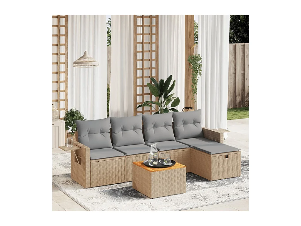 Salon de jardin avec coussins 6pcs mélange beige résine tressée