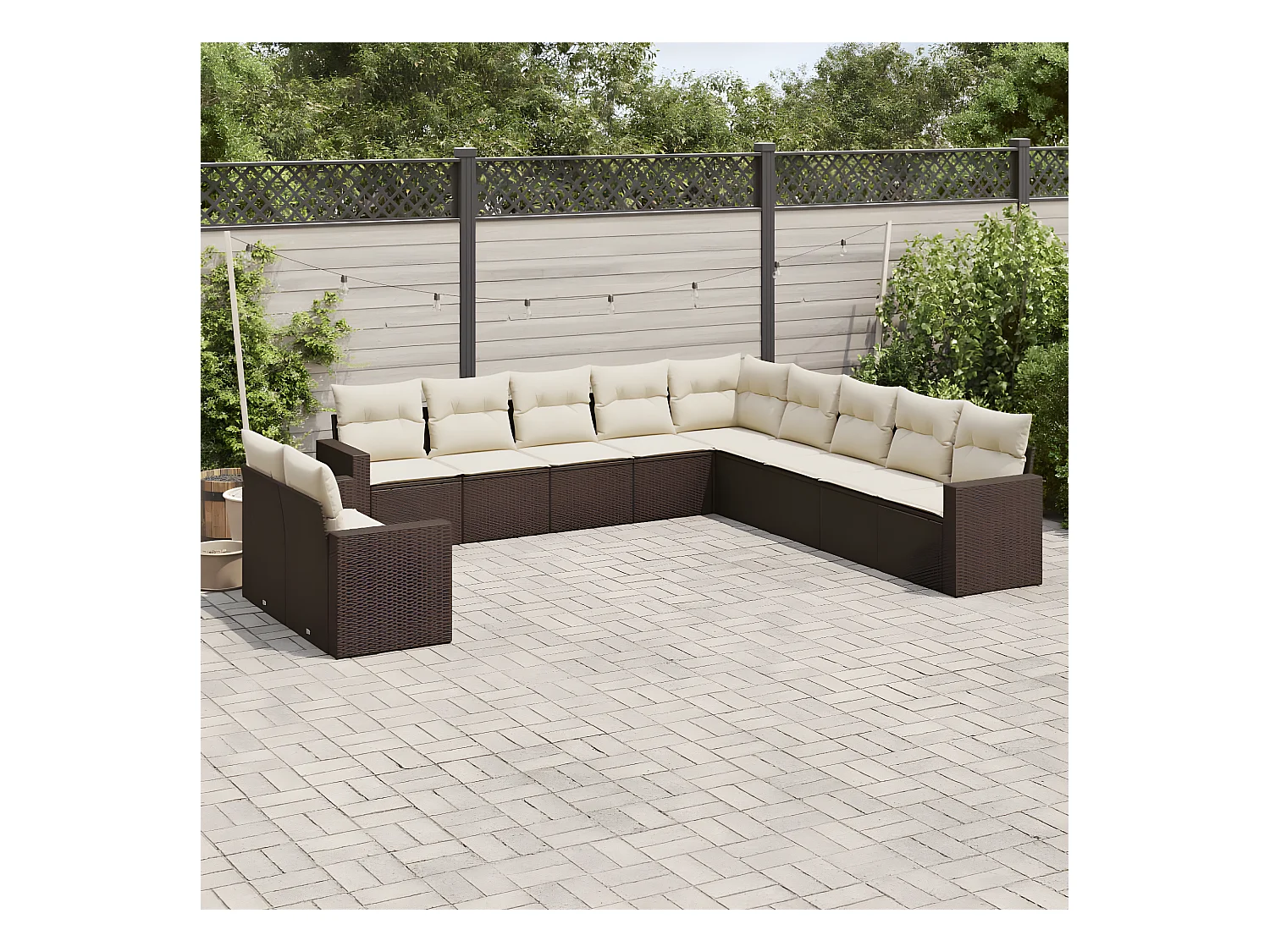 Set Divani da Giardino 11 pz con Cuscini Polyrattan Marrone