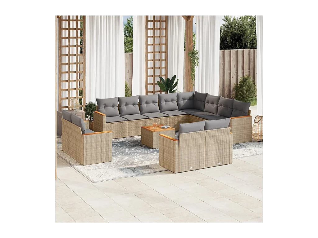 13-delige Loungeset met kussens poly rattan gemengd beige