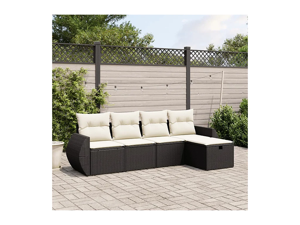 5-tlg. Garten-Sofagarnitur mit Kissen Schwarz Poly Rattan