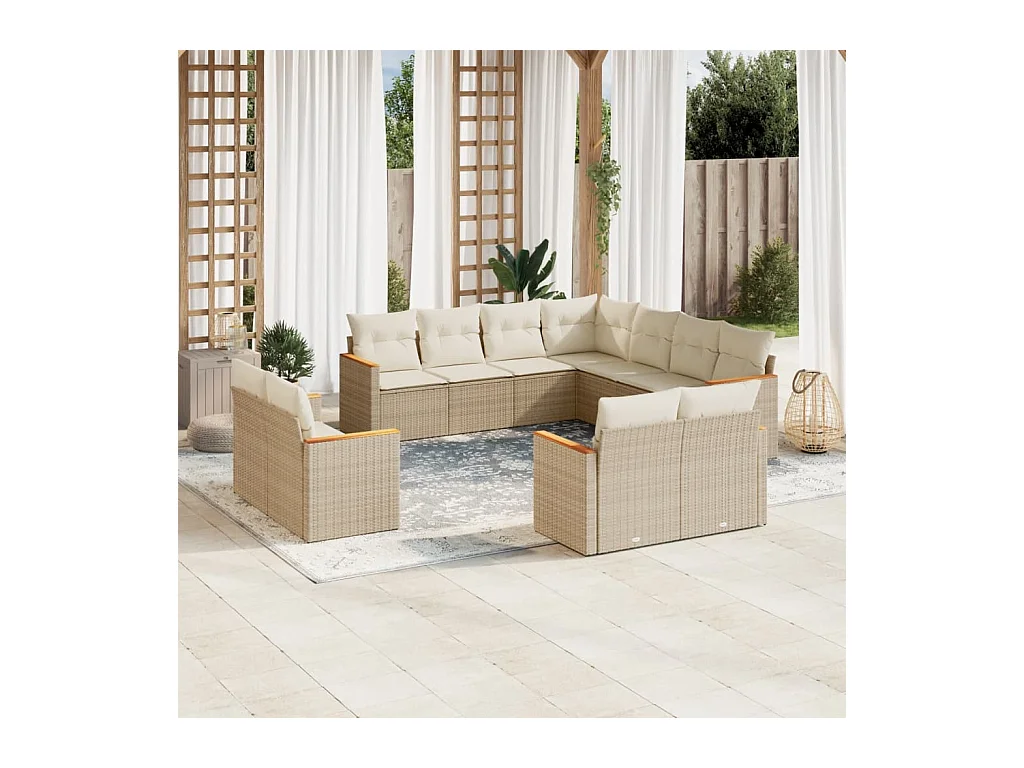 Set de sofás de jardín 11pzas con cojines ratán sintético beige