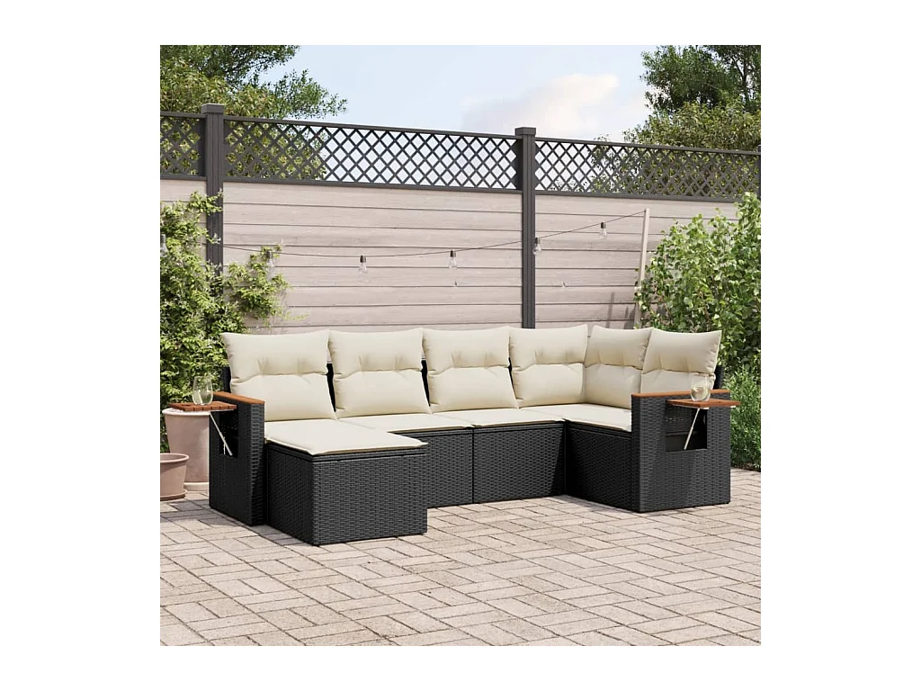 Salon de jardin 6 pcs avec coussins noir résine tressée