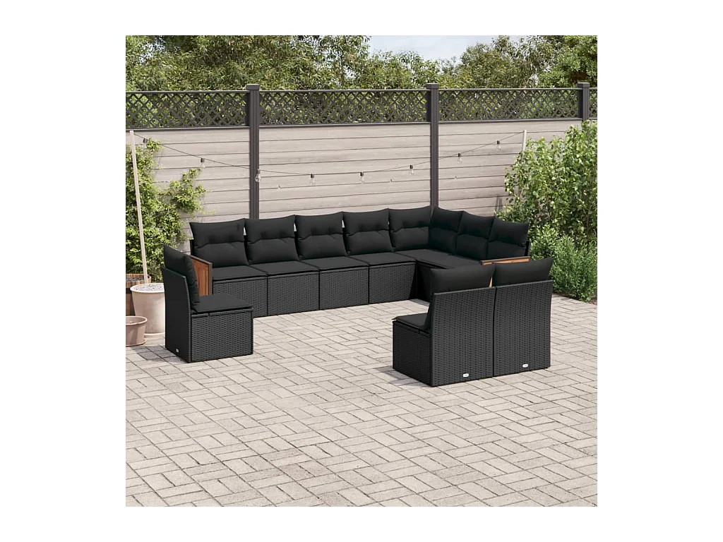 10-tlg. Garten-Sofagarnitur mit Kissen Schwarz Poly Rattan