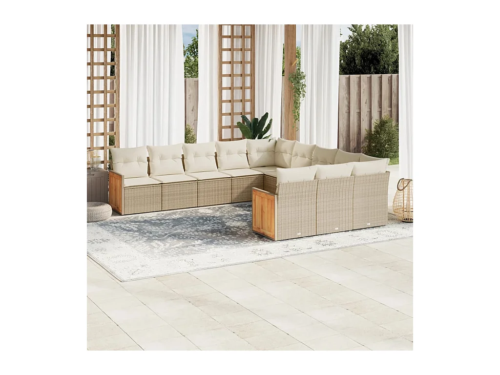 Set Divani da Giardino 11 pz con Cuscini Beige in Polyrattan