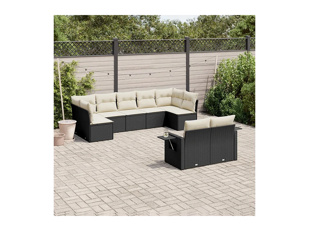 9-tlg. Garten-Sofagarnitur mit Kissen Schwarz Poly Rattan