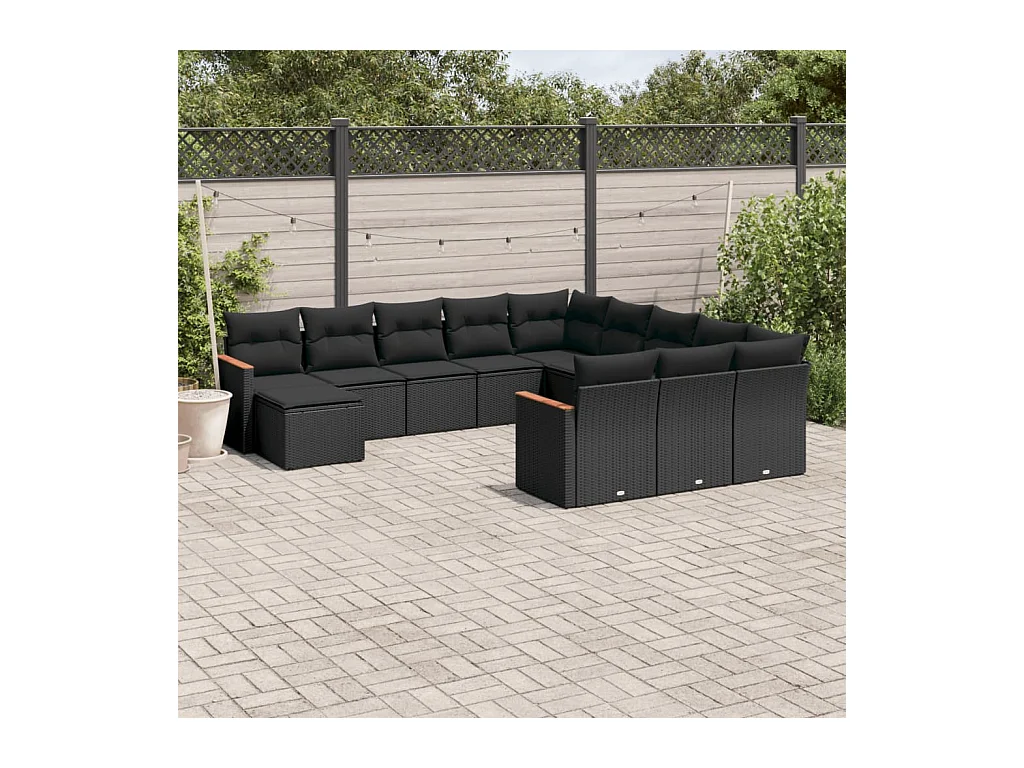 Salon de jardin 12 pcs avec coussins noir résine tressée