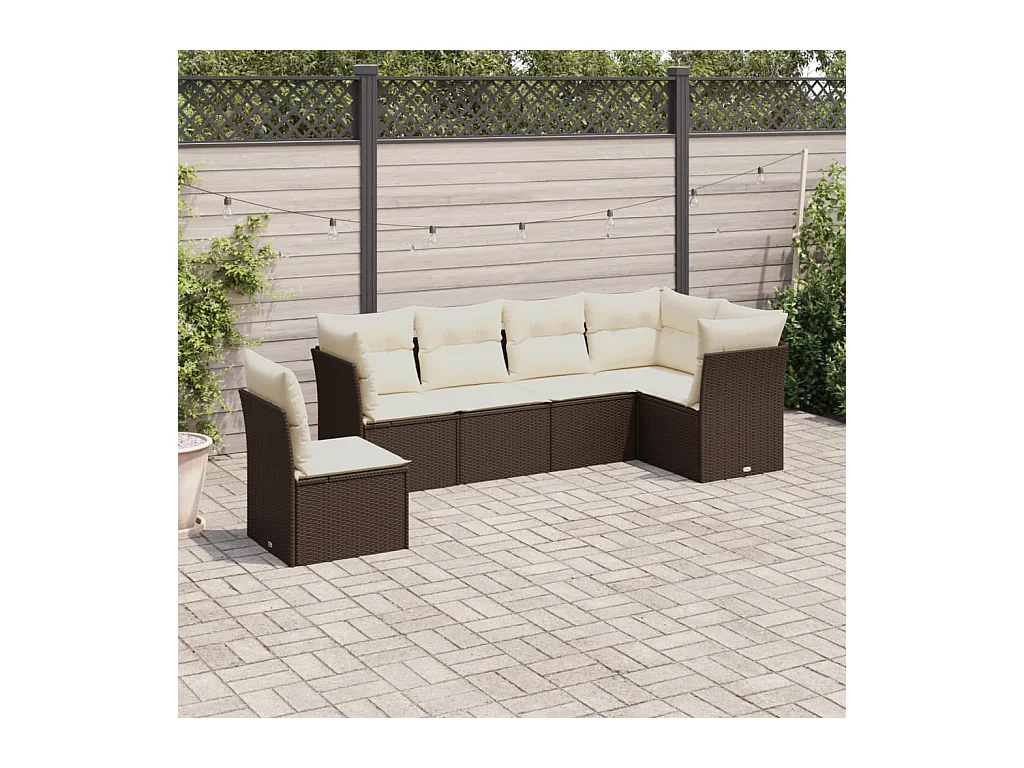Set Divano da Giardino 6 pz con Cuscini Marrone in Polyrattan