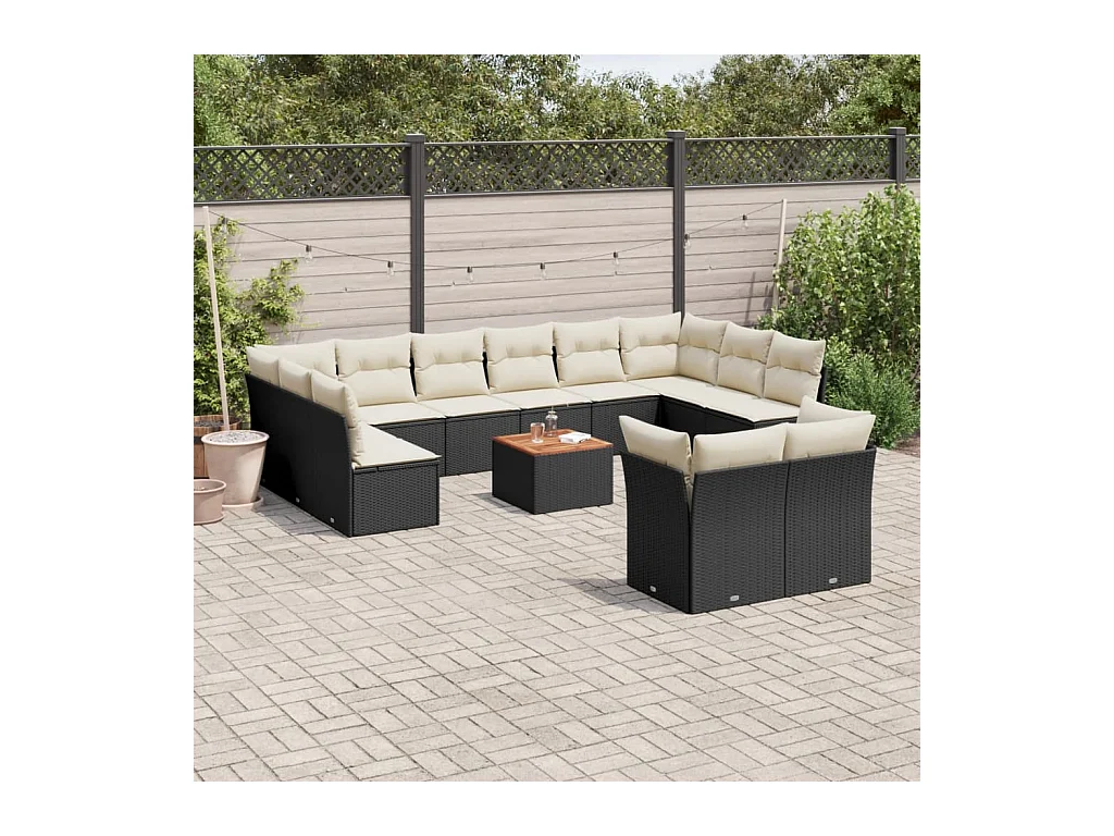 Set Divani da Giardino 13pz con Cuscini Nero in Polyrattan