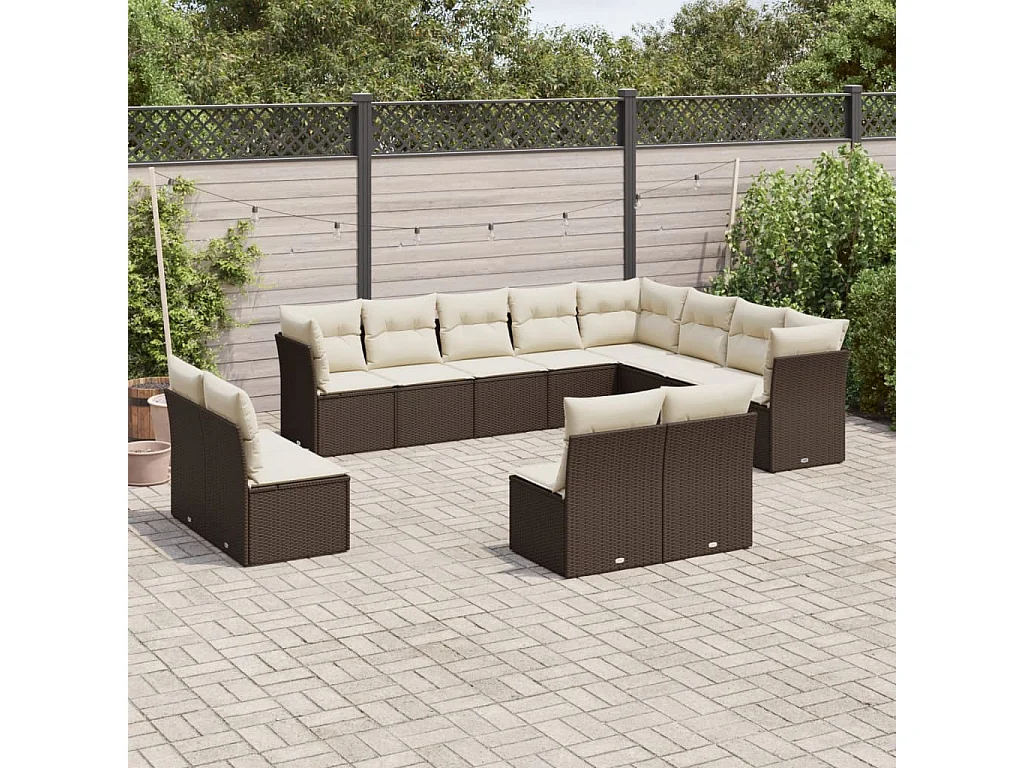 12-tlg. Garten-Sofagarnitur mit Kissen Braun Poly Rattan