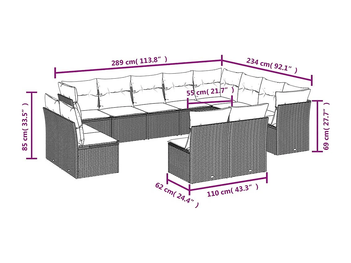 12-tlg. Garten-Sofagarnitur mit Kissen Braun Poly Rattan