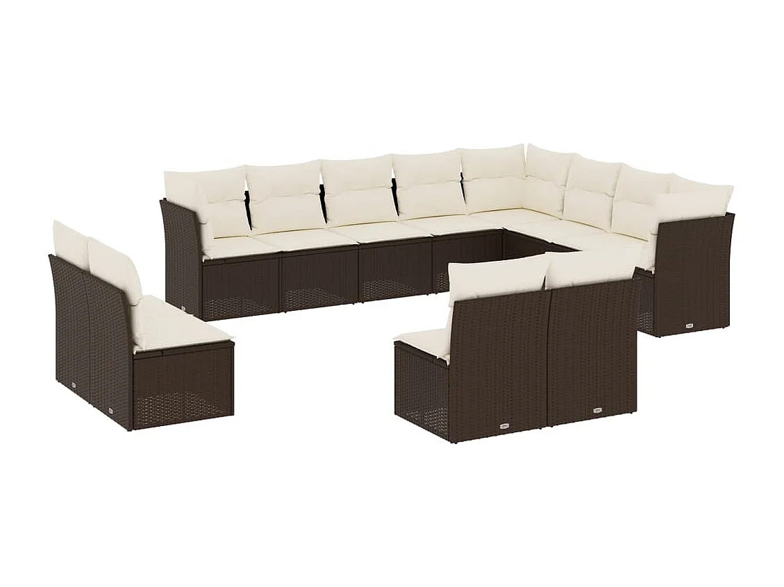 12-tlg. Garten-Sofagarnitur mit Kissen Braun Poly Rattan