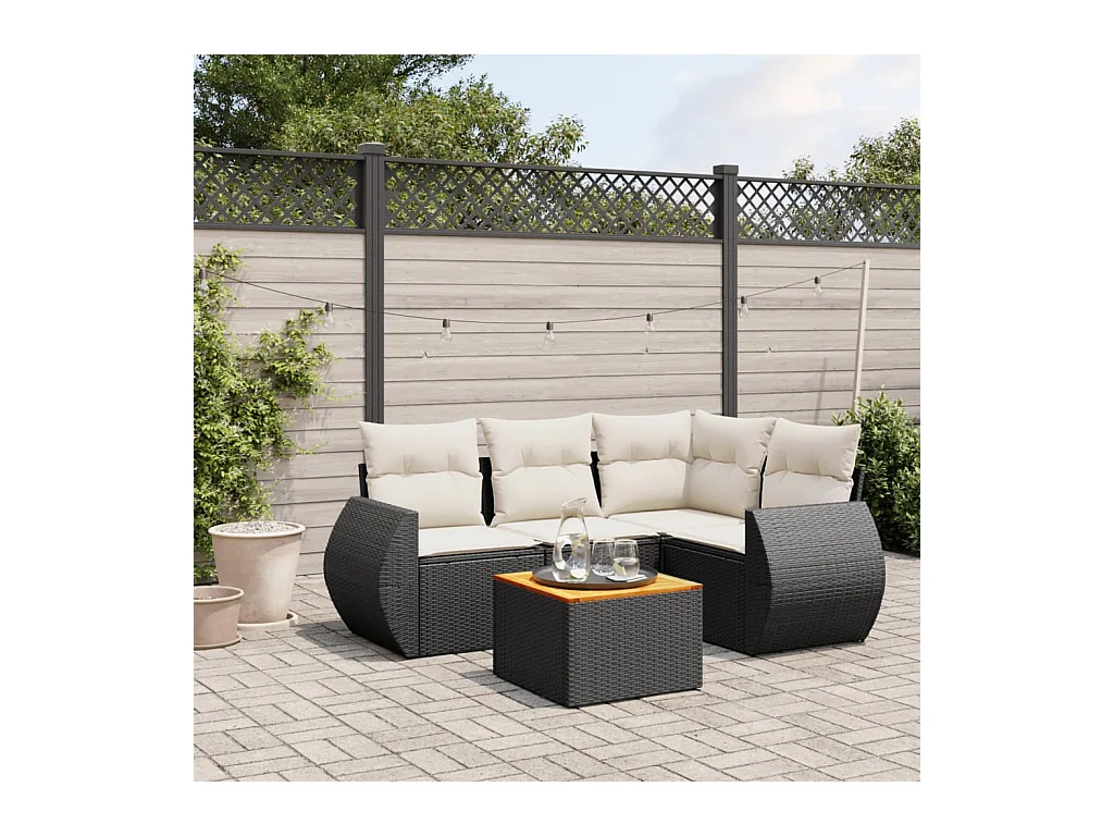 Salon de jardin 5 pcs avec coussins noir résine tressée