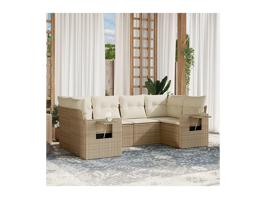 Salon de jardin avec coussins 6 pcs beige résine tressée
