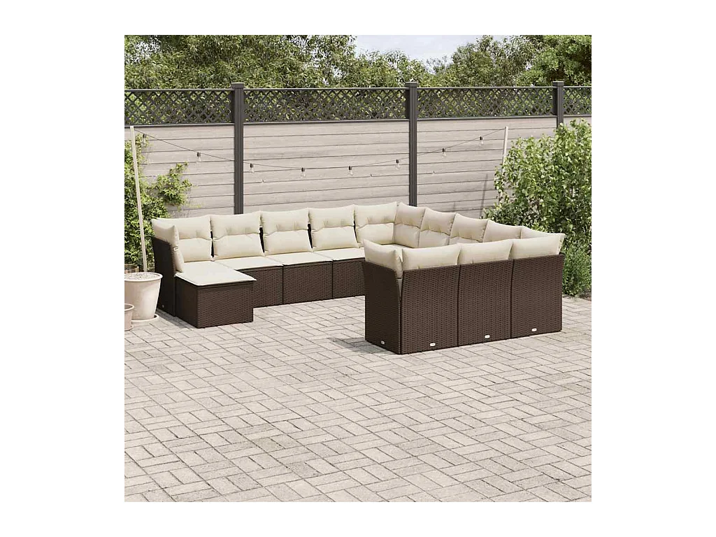 Salon de jardin avec coussins 12 pcs marron résine tressée