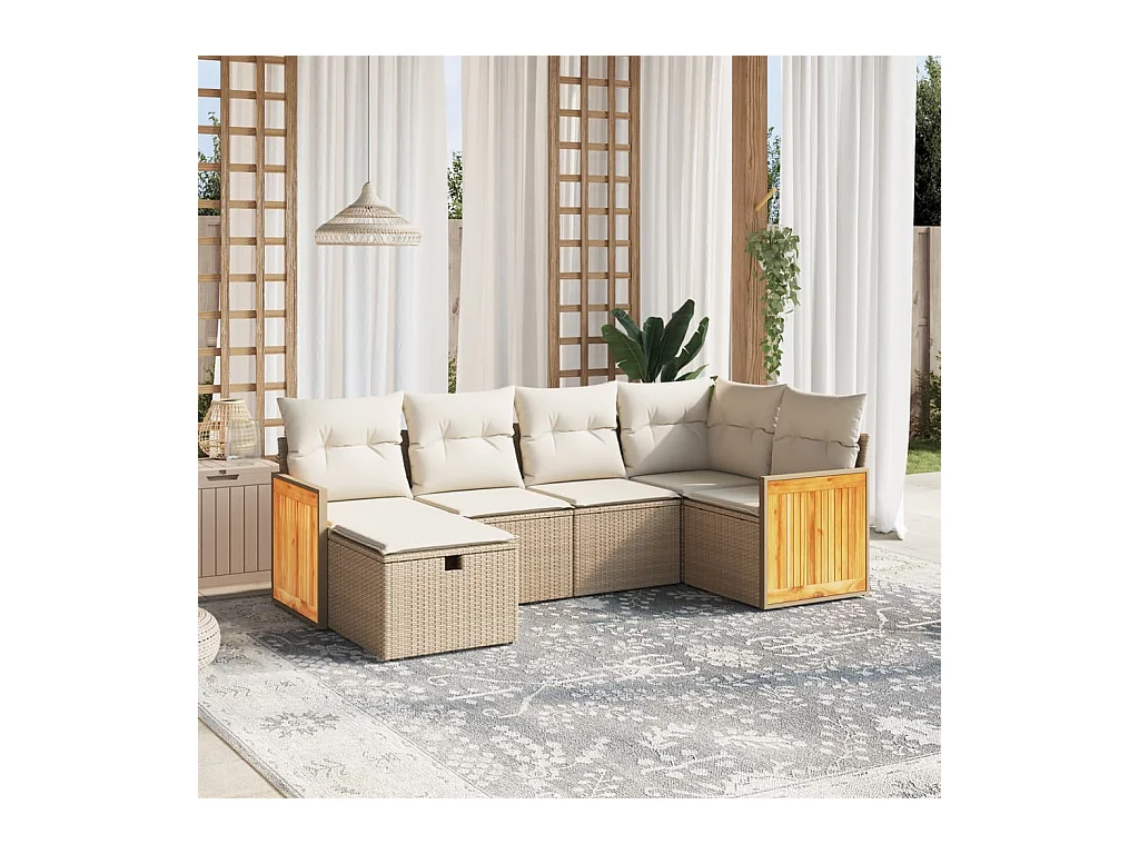 Set Divano da Giardino 6 pz con Cuscini Beige in Polyrattan