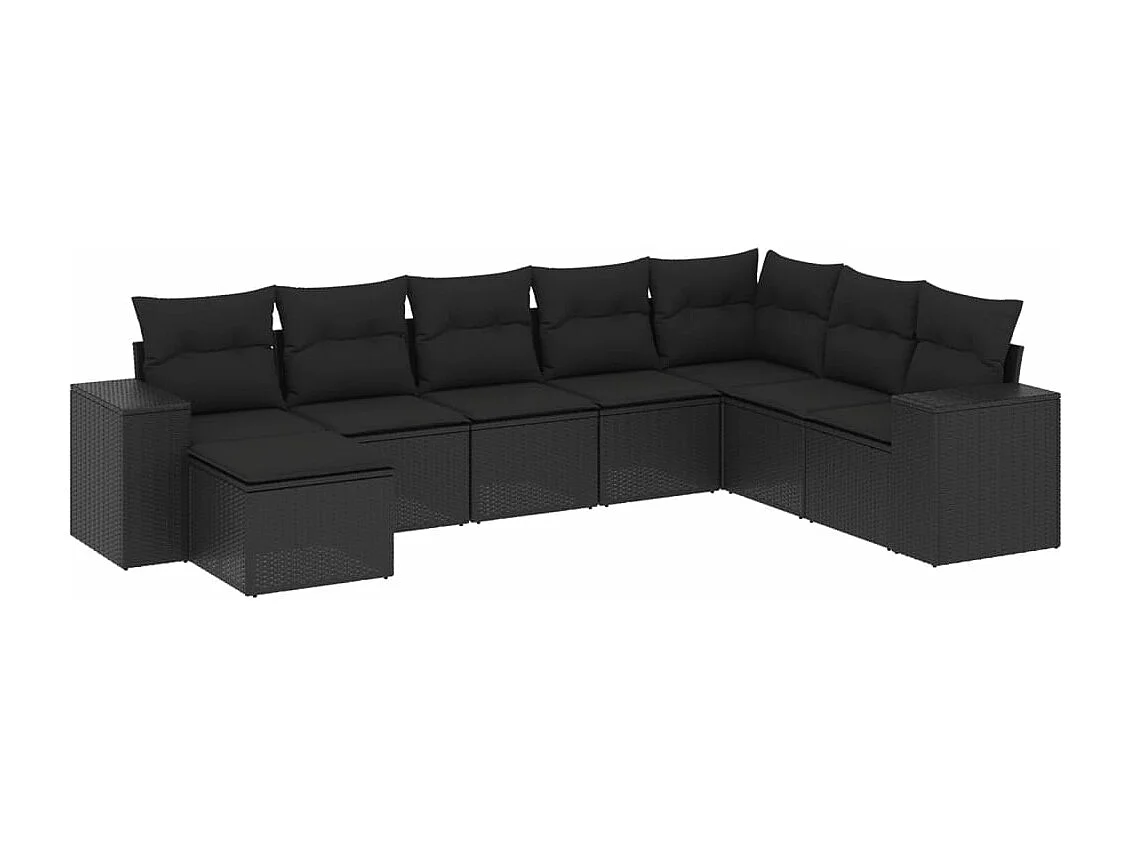 8-tlg. Garten-Sofagarnitur mit Kissen Schwarz Poly Rattan