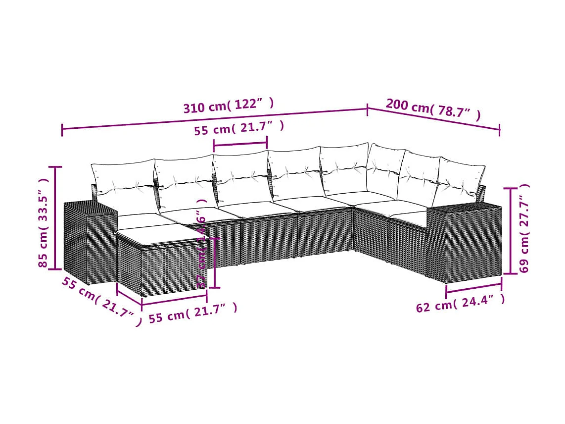 8-tlg. Garten-Sofagarnitur mit Kissen Schwarz Poly Rattan