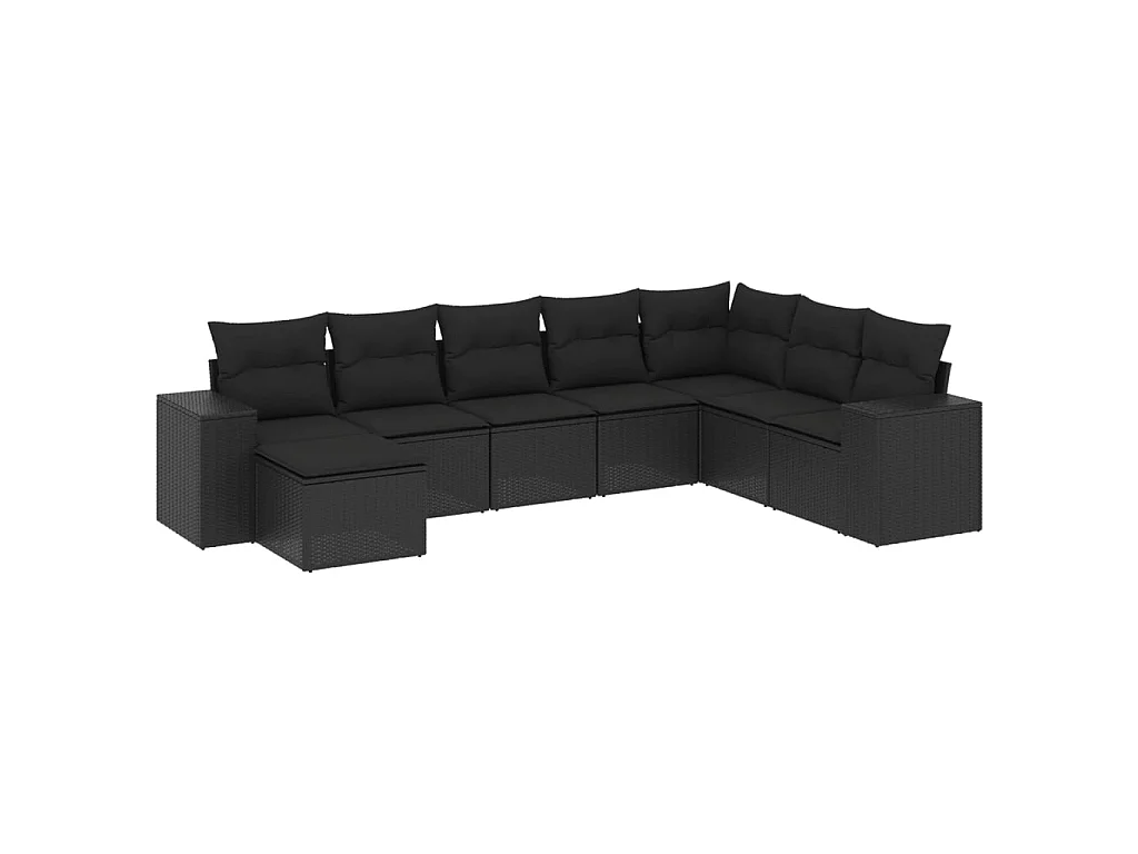 8-delige Loungeset met kussens poly rattan zwart
