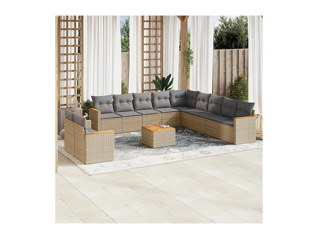 Salon de jardin et coussins 12 pcs mélange beige résine tressée