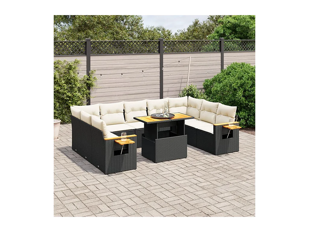 Set Divani da Giardino 11 pz con Cuscini in Polyrattan Nero