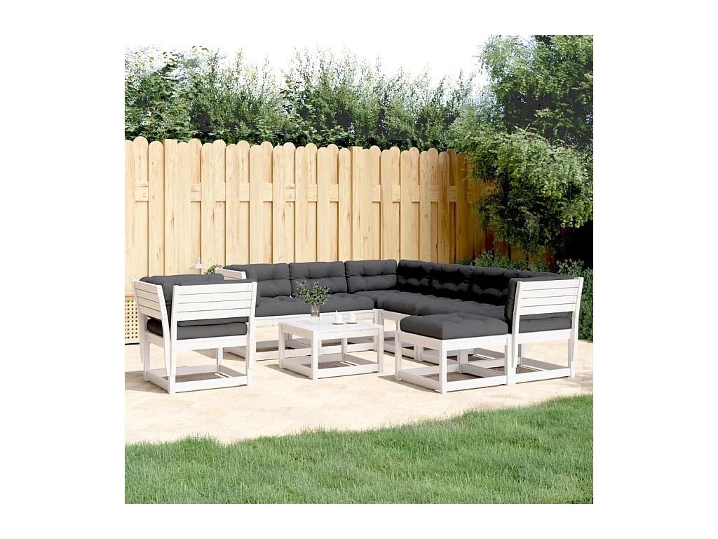 Salon de jardin avec coussins 8 pcs blanc bois de pin massif