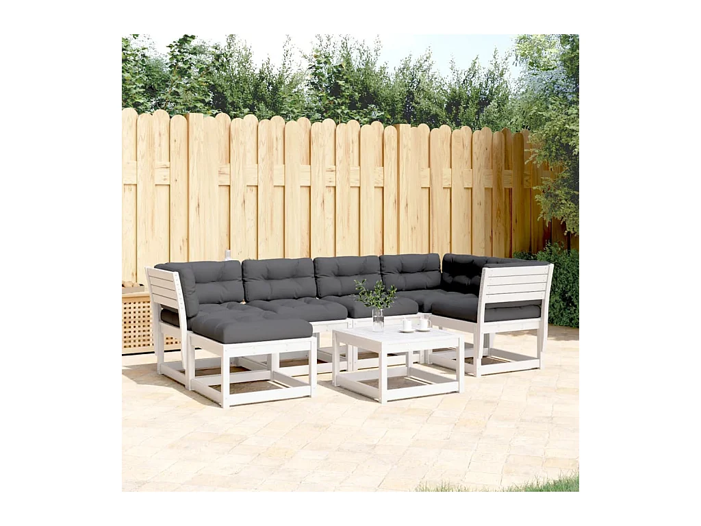 6-delige Loungeset met kussens massief grenenhout wit
