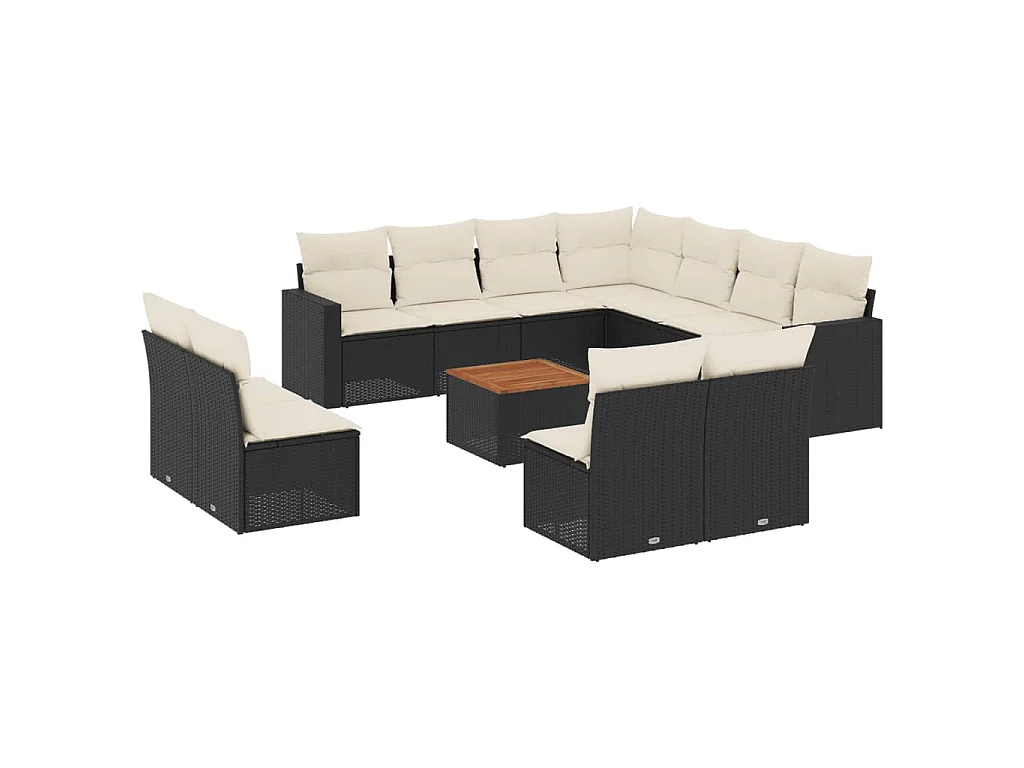 12-tlg. Garten-Sofagarnitur mit Kissen Schwarz Poly Rattan