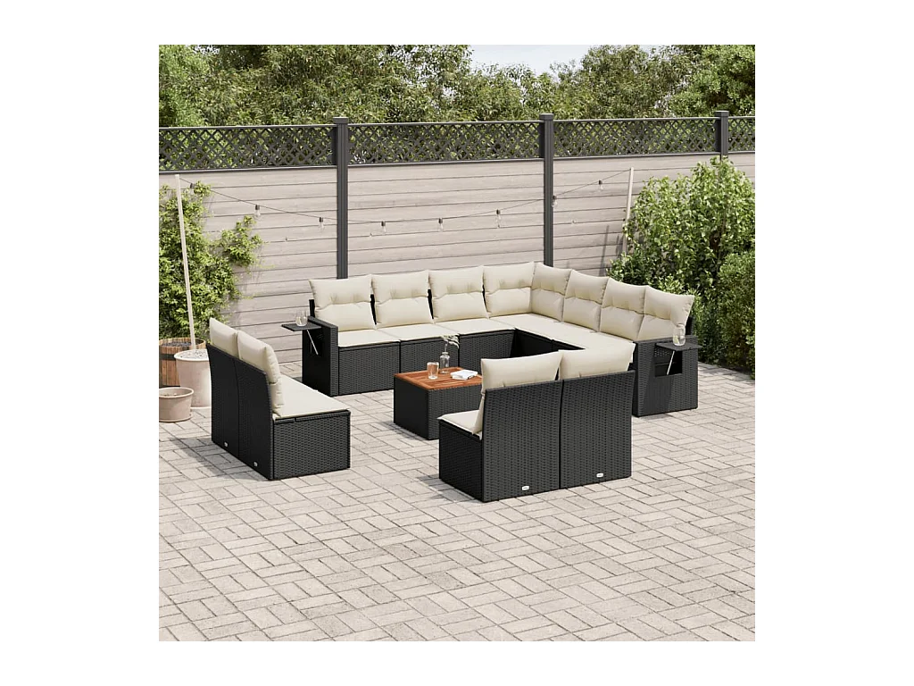 Salon de jardin 12 pcs avec coussins noir résine tressée