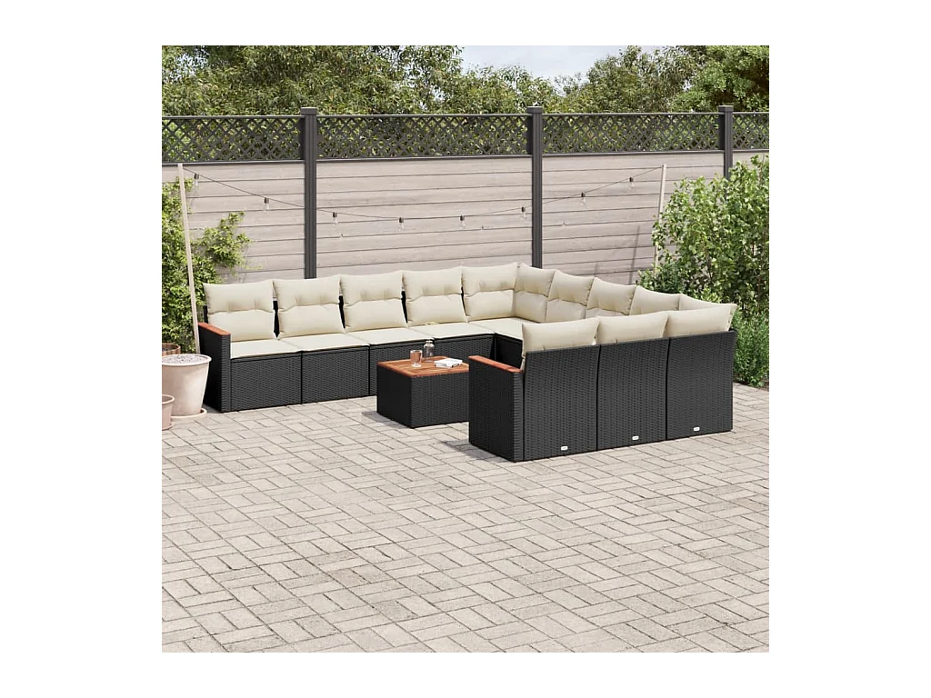 Salon de jardin 12 pcs avec coussins noir résine tressée