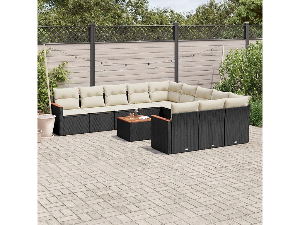 12-tlg. Garten-Sofagarnitur mit Kissen Schwarz Poly Rattan