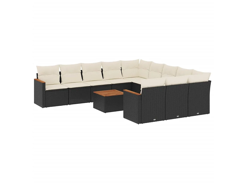 Set Divani da Giardino 12 pz con Cuscini Nero in Polyrattan